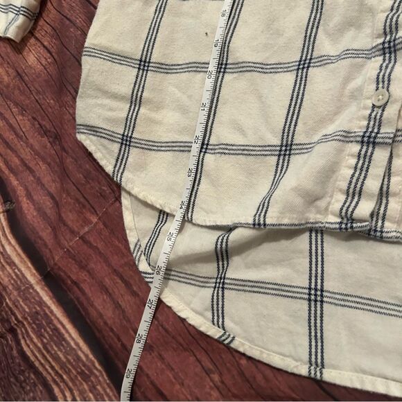 Women’s Madewell Flannel Button Down Shirt Off White and Navy Blue Stripe Size S - Picture 5 of 6
